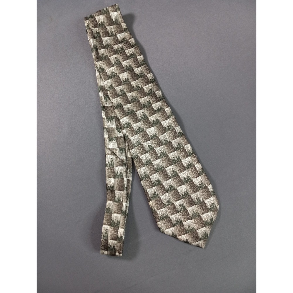 Vintage Pierre Cardin Silk Tie Gray Green Geometric 90's